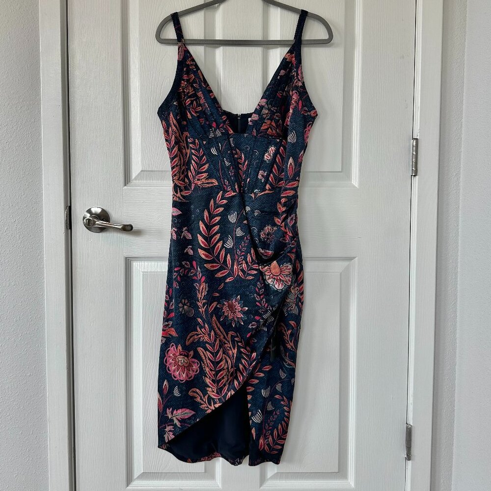 NEW Averie Halley Draped Midi Tropical Cocktail Evening Dress - Picture 6 of 12